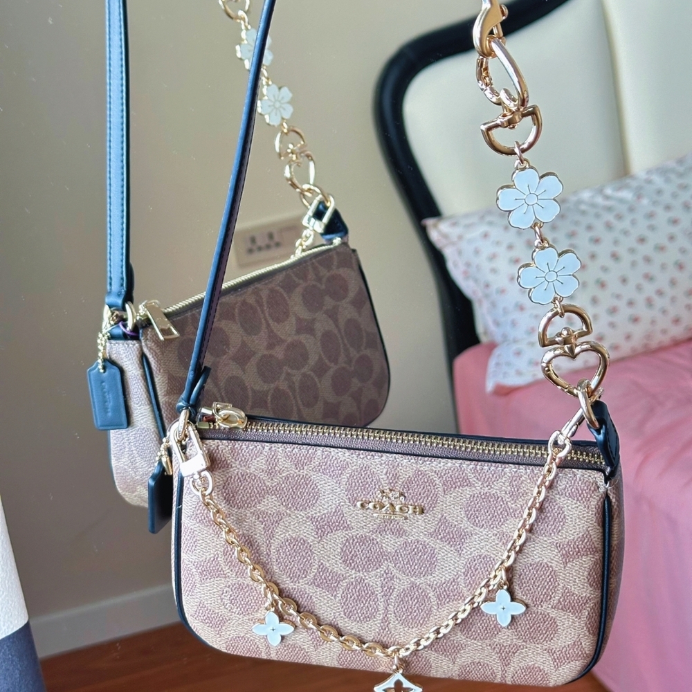 NWT Coach Nolita 19 In Signature Canvas Gold/Tan/Black Plus Extended Chain - Picture 10 of 10
